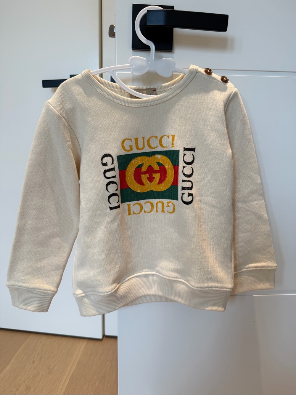 Gucci Cream Sweatshirt with Green & Red Logo for Kids